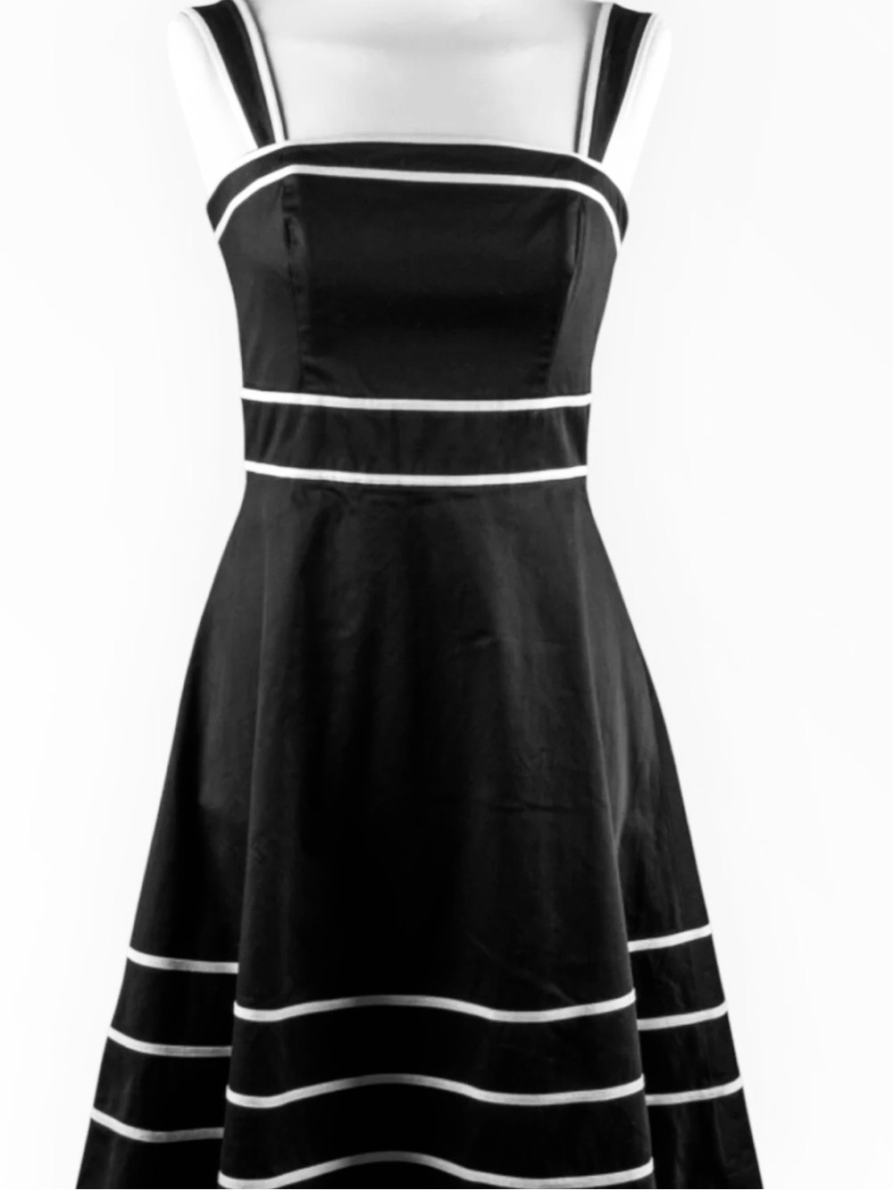 White House Black Market Black White Striped Fit & Flare Dress Size 2